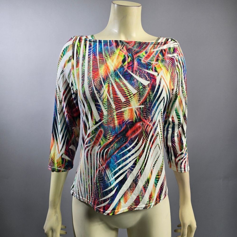 Peck & Peck Blue Orange Graphic Fitted Blouse R3